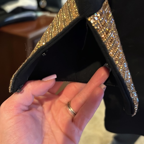 Black Mesh / Fabric Dress. With Gold Beaded Cuffs - Picture 6 of 7